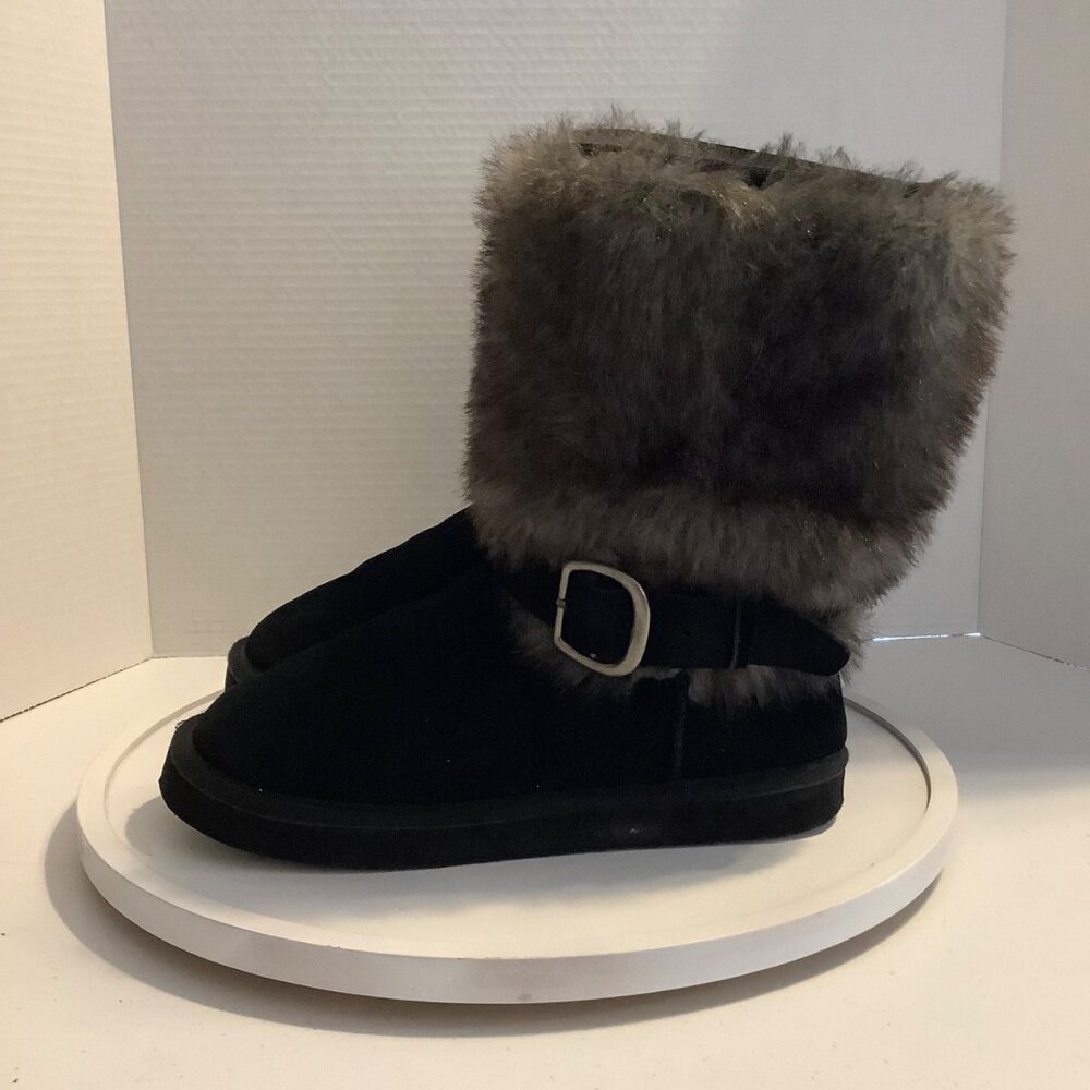 Genuine Suede Blend Winter Snow Ankle Boots MUFFY Women Size 6‎ Buckle Accent